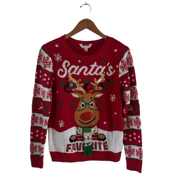 No Boundaries Other - No Boundaries Sequined Reindeer Long Sleeves Christmas Sweater sz L (11-13)